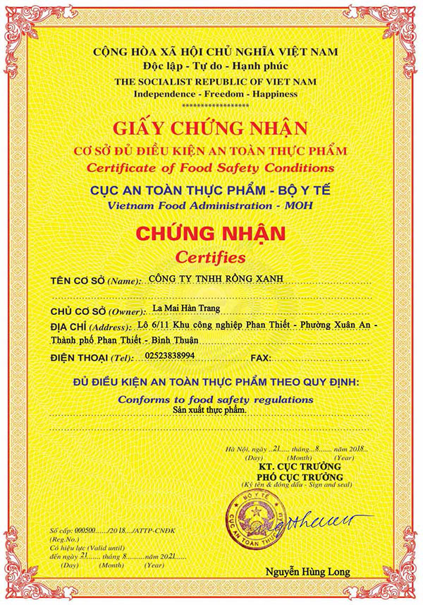 Hector Collagen được chứng nhận vệ sinh an toàn thực phẩm Hector Collagen được chứng nhận vệ sinh an toàn thực phẩm